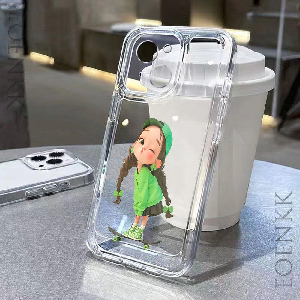 Cartoon Girl Transparent Phone Case For Samsung Galaxy S25 S24Ultra S23 S22 S21 S20 Note10 20 Plus Ultra FE A55 A35 A54 5G Cover
