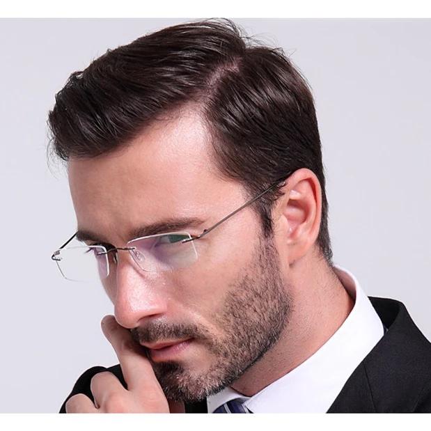 Ultralight Frameless Glasses Titanium Alloy TR90 Eyeglasses Frames Male Ultra Stretch Metal Temple Glasses Frames