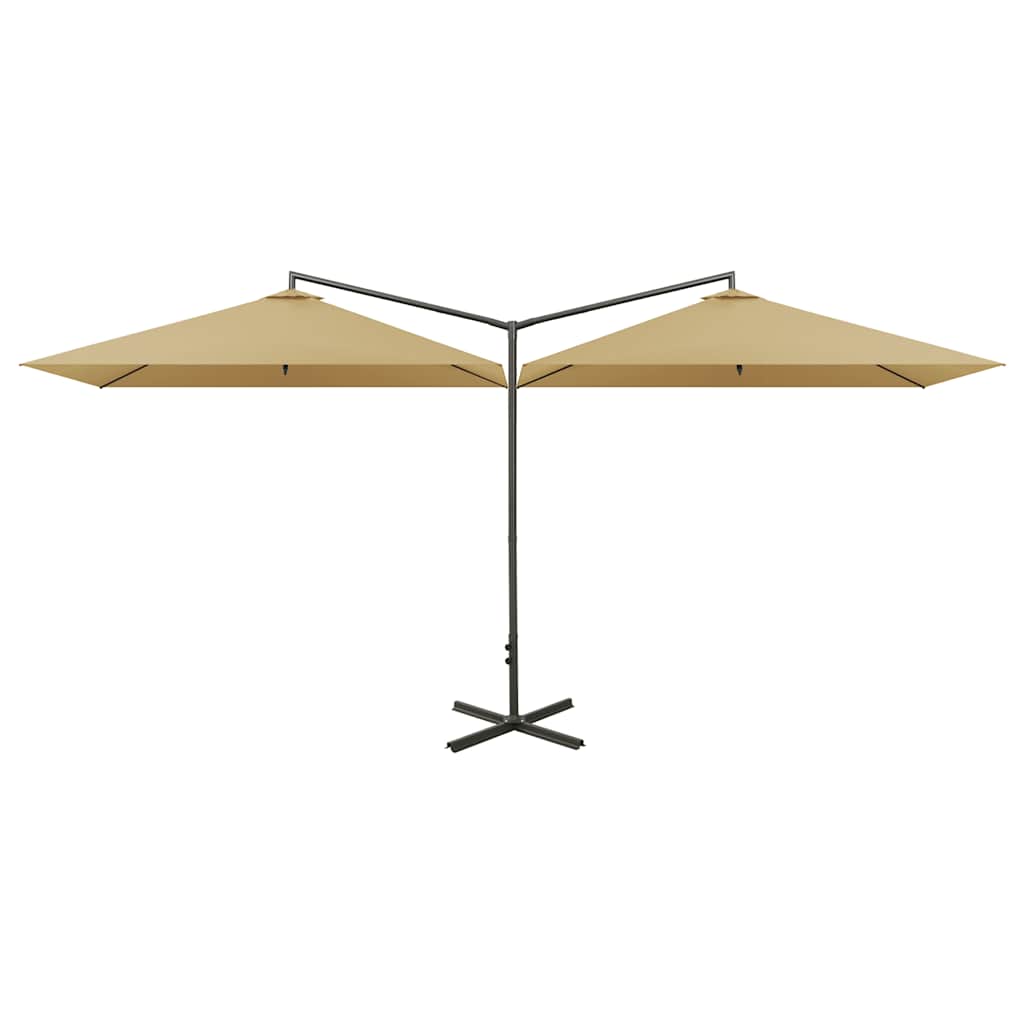 Doppel-Ausleger-Sonnenschirm mit Stahlstange 600 x 300 cm Taupe