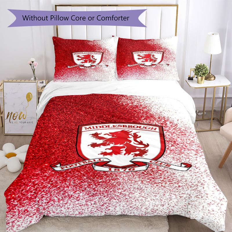 Middlesbrough F.c Printed Pattern Duvet Cover Set – Includes 1 Duvet Cover and 2 Matching Pillowcases Bedroom Decor Christmas Gifts