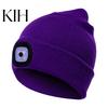Unisex Outdoor Ciclismo Caminhadas LED Luz Tricô Chapéu Inverno Elástico Gorro Boné
