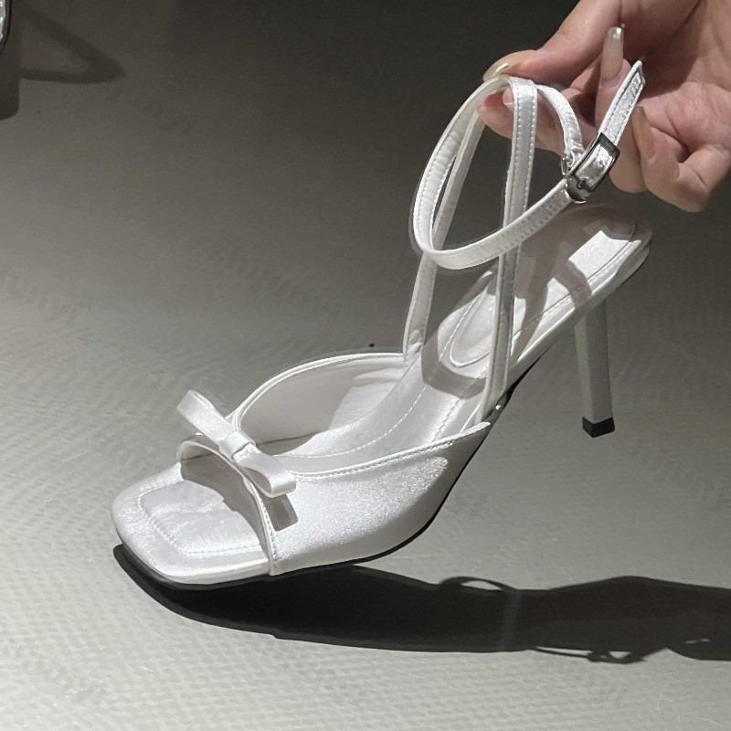Summer Women High-heeled Sandals 2026 French Elegant Outdoor High Heels Fashion Butterfly-knot Thin Heel Outdoor Ladies Sandals