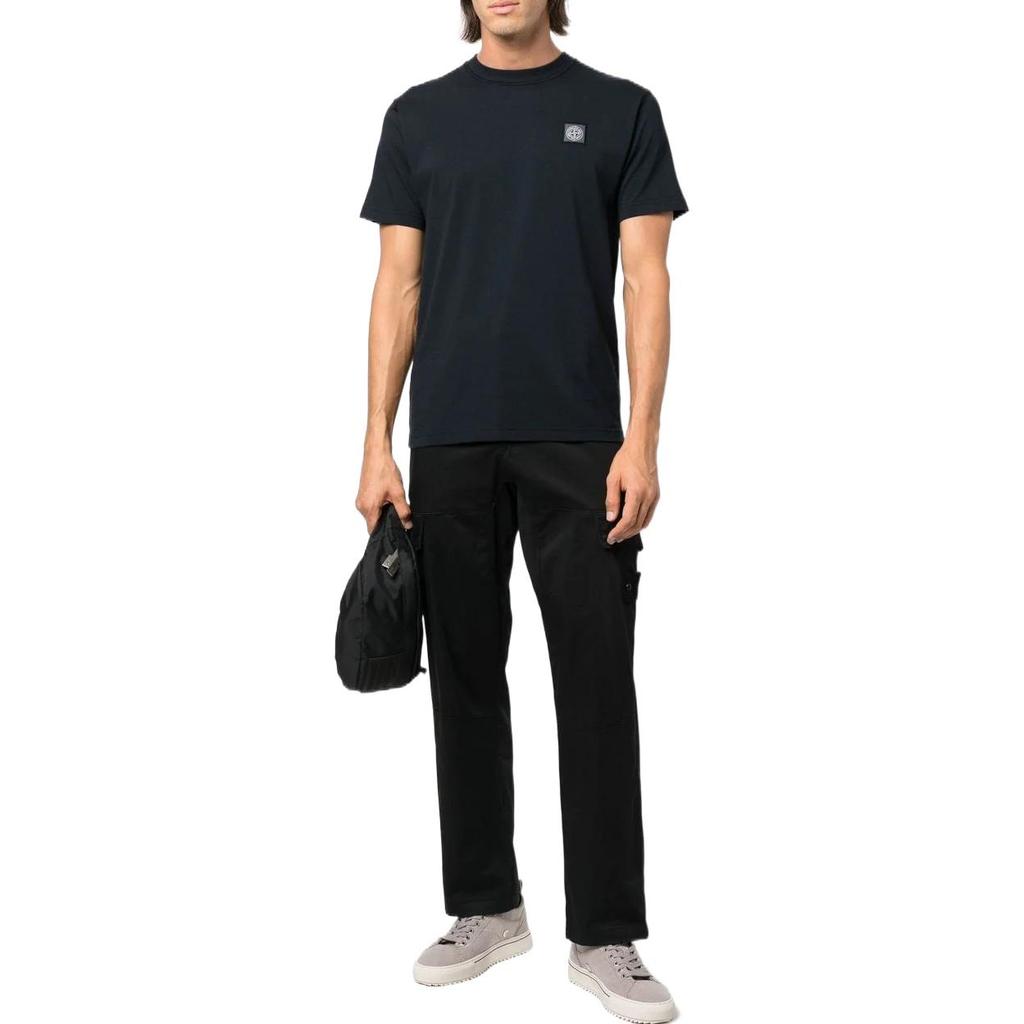 STONE ISLAND FW22 Solid Color Label Crew Neck Short Sleeve T-Shirt Men Tops Navy-Blue 771523742-V0020