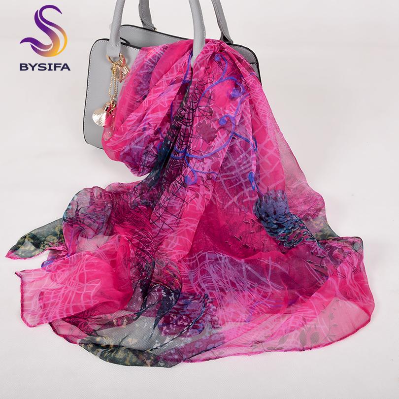 [BYSIFA]  Silk Scarf Hijabs Women Fashion Brand Summer Beach Cover-ups Ladies Navy Blue Neck Scarves 100% Silk Long Scarves