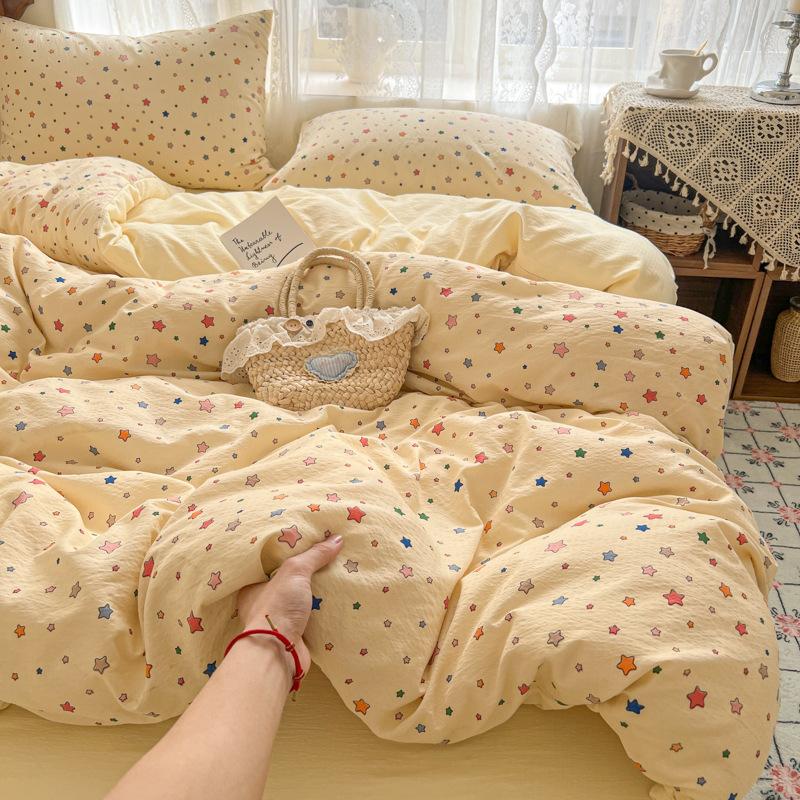 New Double Yarn Four-piece Printing Design Ins Style Student Dormitory Bed Sheet Mattress Quilt Cover Machine Washable