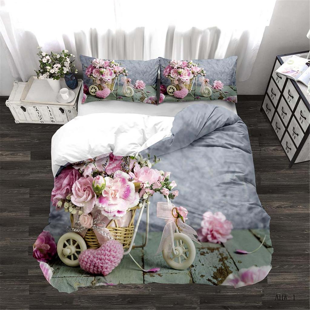 Romance Love Roses Duvet Cover Set Comforte Printed Cartoon Twin Size Bedding Sets Christmas Gifts 3-piece