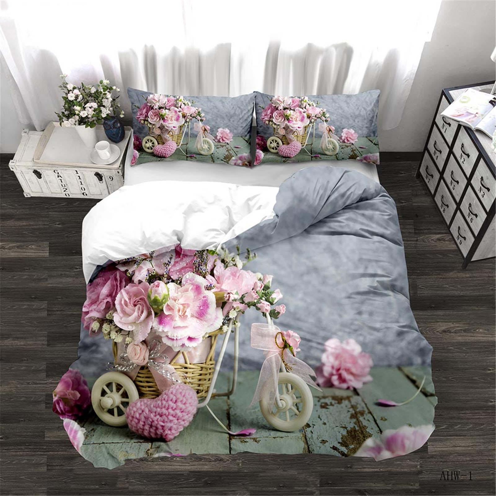 

Romance, love, roses Duvet Cover Set Comforte Printed Cartoon Twin Size Bedding Sets Christmas Gifts 3-piece 135x200cm