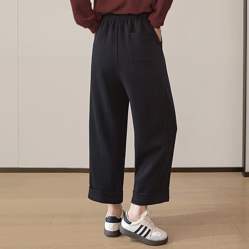 Women's Elastic High-Waist Loose Fit Drawstring Cropped Casual Pants
