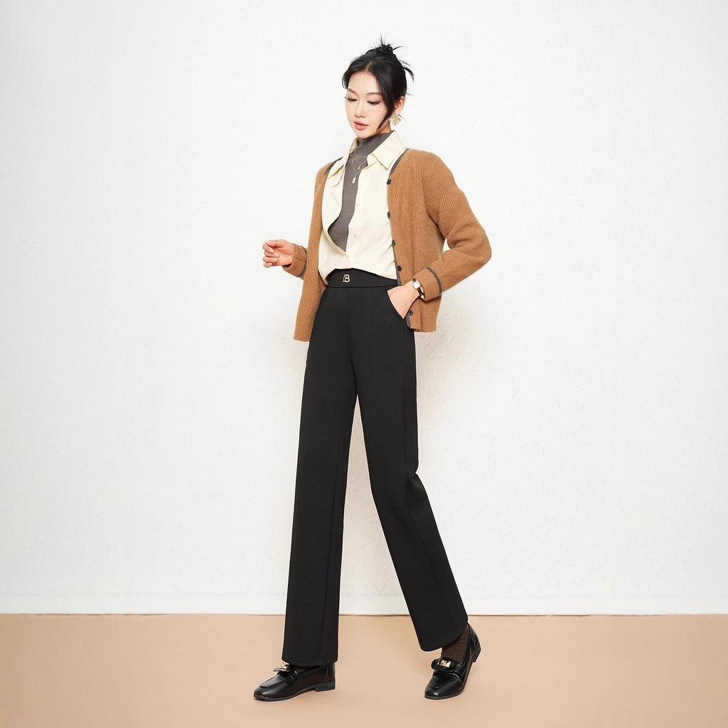 Women's Winter Fleece-Lined High-Waisted Versatile Black Pants