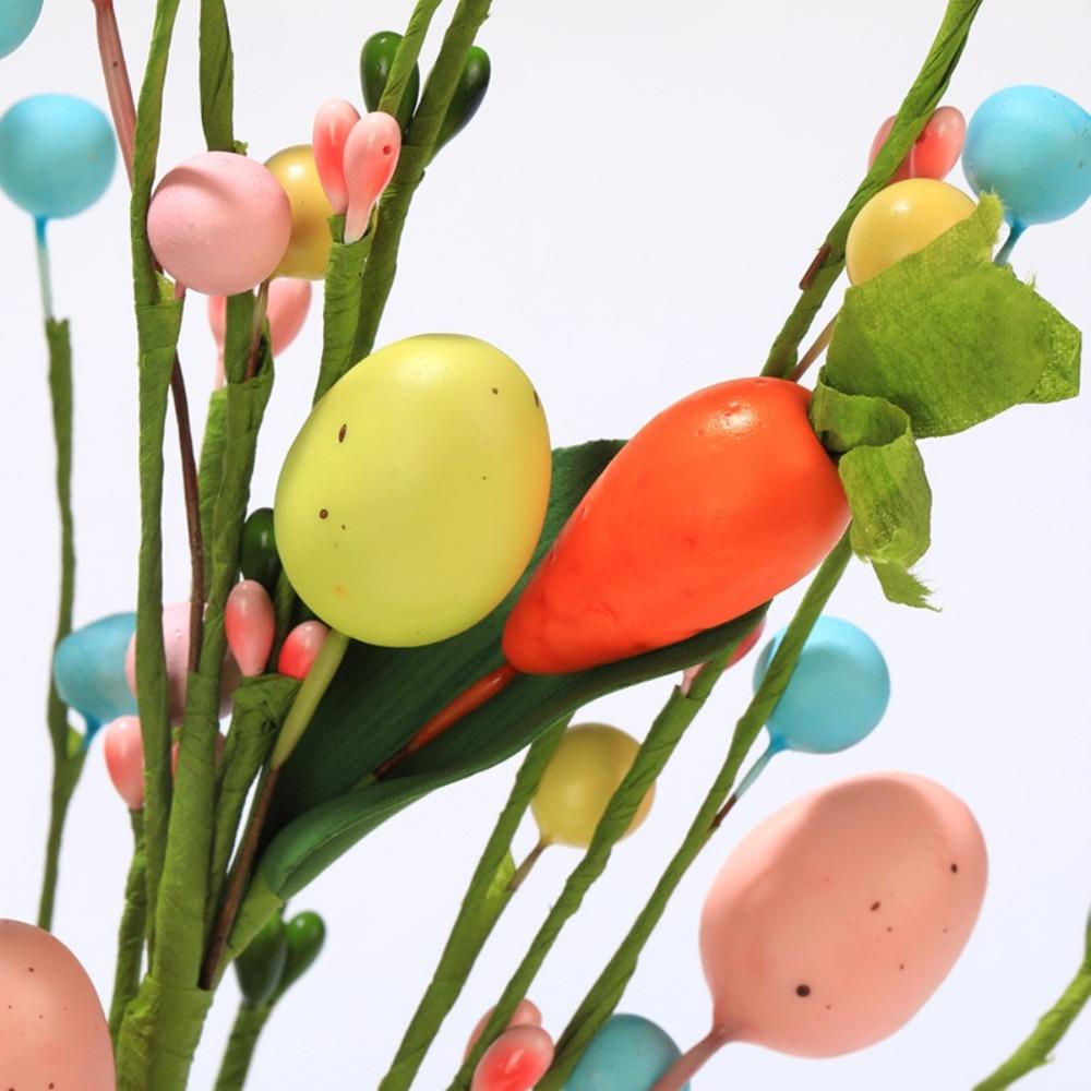 3pcs Festival Artificial Eggs Carrot Branches Spring Fake Plant Easter Eggs Stem  Home Vase Decor