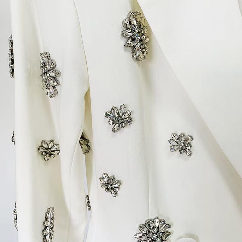 2025 European & American Fashion Beaded Rhinestone Suit Jacket & Wide-Leg Pants Set