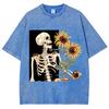 Skull Sunflower Print Printing T-Shirts Women Casual 100% Cotton T-Shirt Breathable Clothing Casual Oversized Tee Shirt
