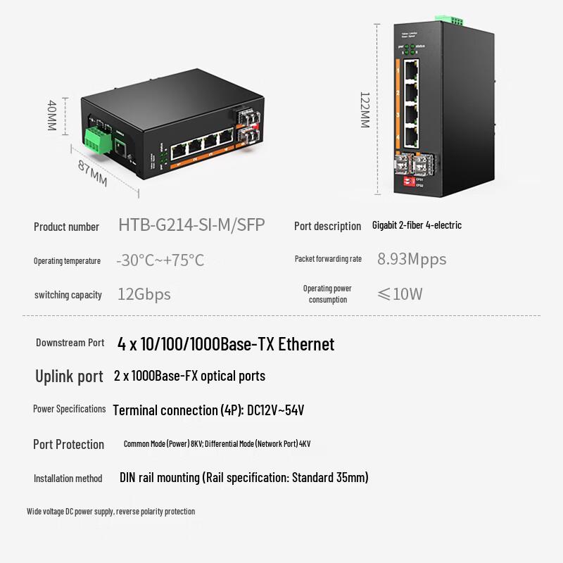 NetLINK HTB-G214-SI-M/SFP Gigabit Managed DIN-Schienen 2F4E Glasfaser-Transceiver