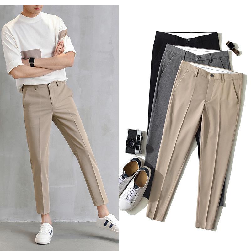 European Style Men's Slim Fit Nine-Point Casual Suit Pants