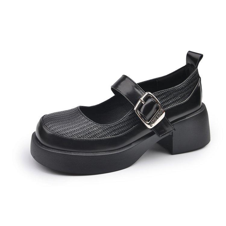 Mary Jane shoes British style black small leather shoes thick heel shallow mouth with single shoes round head platform loafers women's shoes