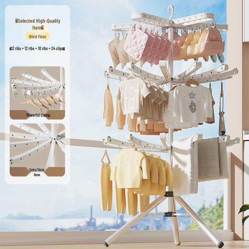 Foldable Double-Pole Baby Clothes Drying Rack for Home and Balcony Use