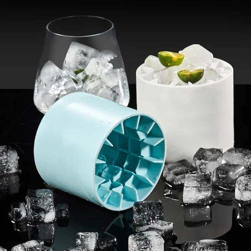 Ice Bucket Cup Mold Ice Cubes Tray Food Grade Quickly Freeze Mini Silicone Ice Cube Mold Circular Ice Bucket Ice Storage Box Ice