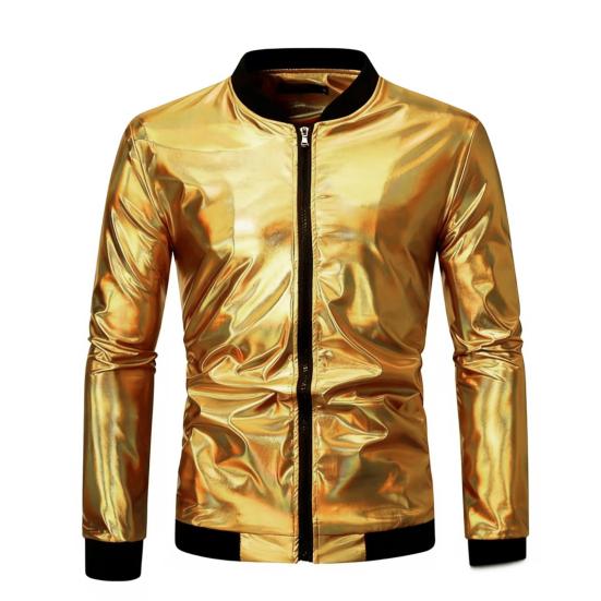 

Чоловічий вішак для одягу Стійкий комір Манжети на нитках Довгий рукав Куртка Пальто Золоте тиснення Блискучий верхній одяг Універсальний Весна Осінь Повсякденний одяг S золотистий
