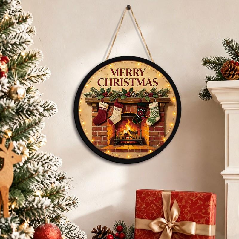 Wooden Christmas LED Hanging Ornament Decor Window Door Tree Festival Display