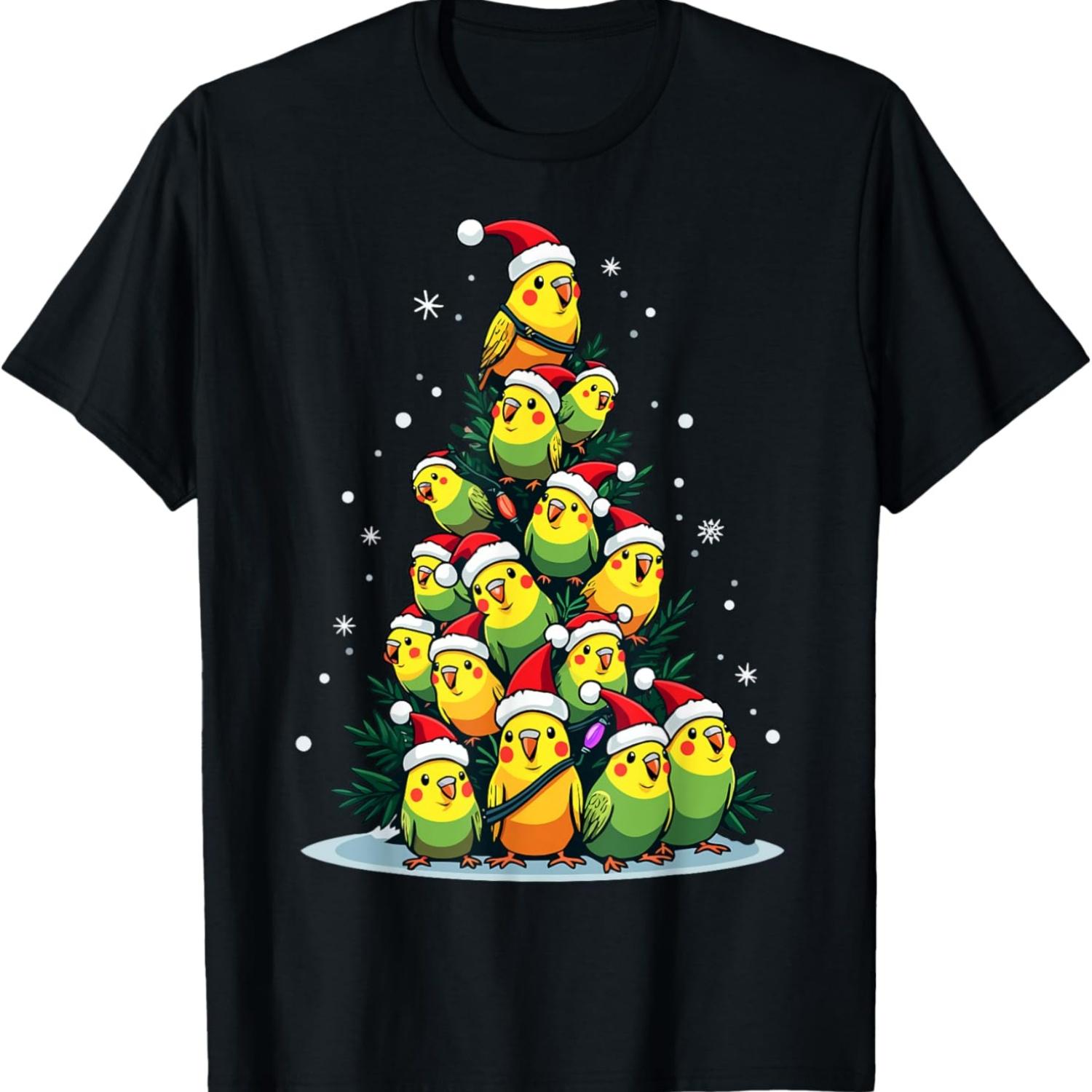 

Budgerigar Christmas Tree Funny Budgie Holiday Budgerigar Unisex-Adults, Unisex-Kids T-Shirt Black Short Sleeve Small S