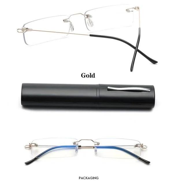 Anti-Blue Rimless Reading Glasses Square Metal Presbyopic Eyewear With Case Eyeglasses Men‘s Glasses For Sight Plus+4