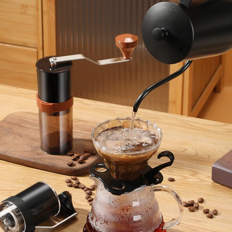 Portable Hand-Crank Coffee Grinder with Foldable Storage for Small Households