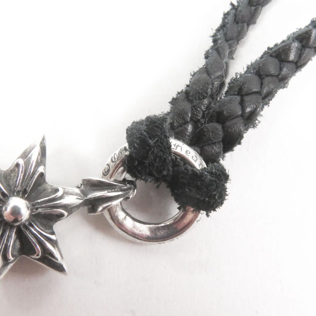 Great CHROME HEARTS Necklace Tiny Leather Blade Scroll Boro Chip Star Used