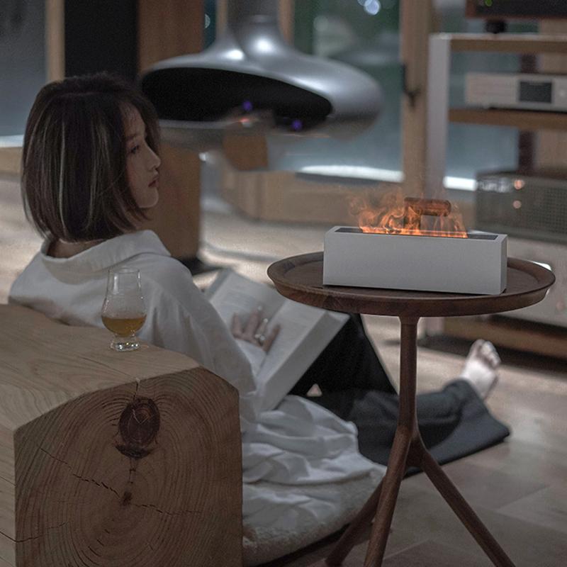 Flame Aroma difuzér zvlhčovač vzduchu Ultrazvukový generátor chladnej hmly Fogger LED lampa na esenciálny olej Realistický difúzor ohňa