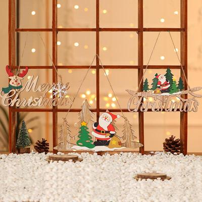 Wooden Painted Christmas Tree Hanging Ornament Scene Decoration