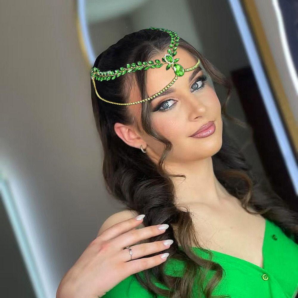 Shining Bride Forehead Head Chain Rhinestone Pageant Tiara Wedding Rhinestone Headband  Woman