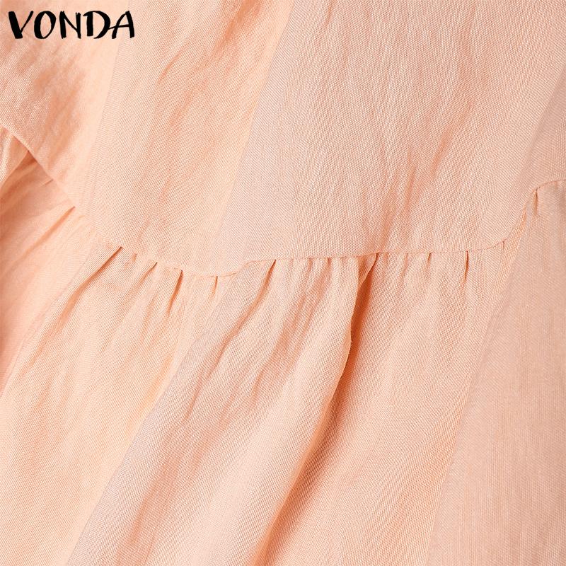 VONDA Elegant Women V Neck Puff Sleeve Ruffled Casual Loose Blouse