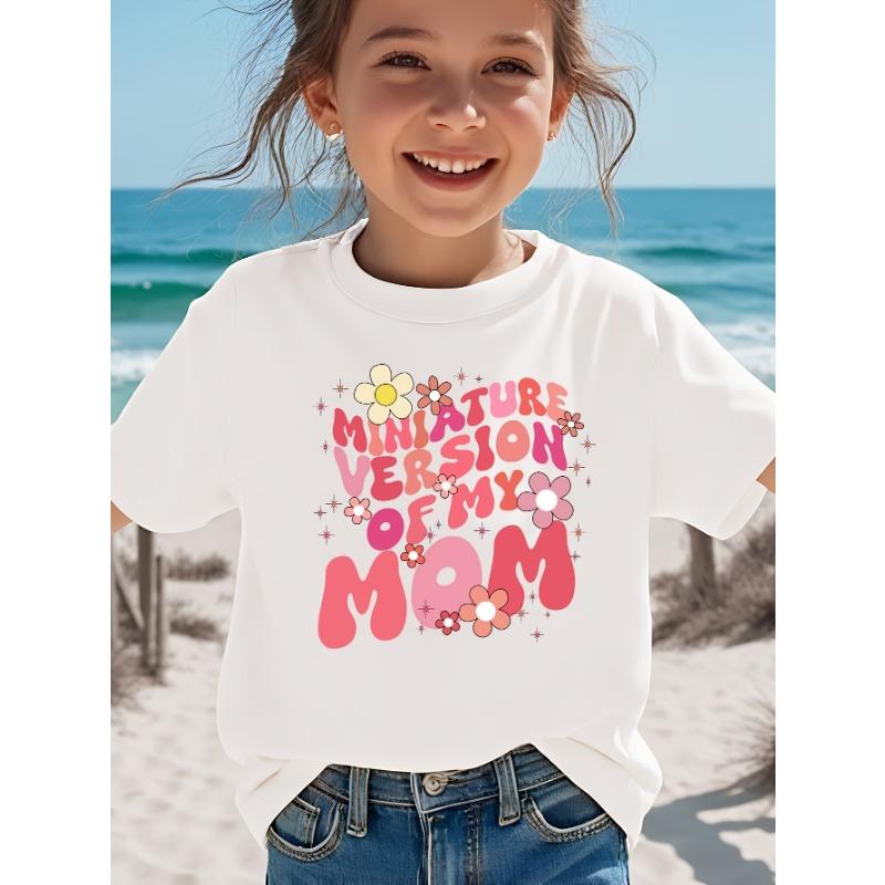 European sizes Miniature Version of My Mom Floral Letter Print New Summer Style Sweet And Unique Round Neck T-Shirt 110 белый