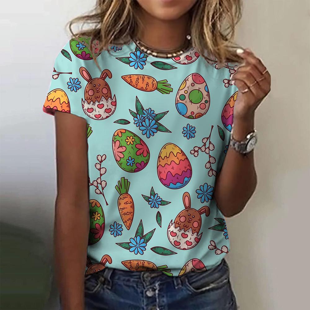 

Футболка женская с рисунком пасхального кролика, одежда для девочек, летняя футболка с круглым вырезом и коротким рукавом, женская уличная футболка большого размера 8XL