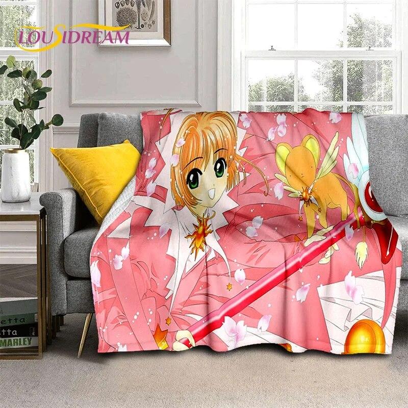 3D Cartoon Captor Anime Cute Card Sakura Blanket,Soft Throw Blanket for Home Bedroom Bed Sofa Picnic Office Cover Blanket Kids