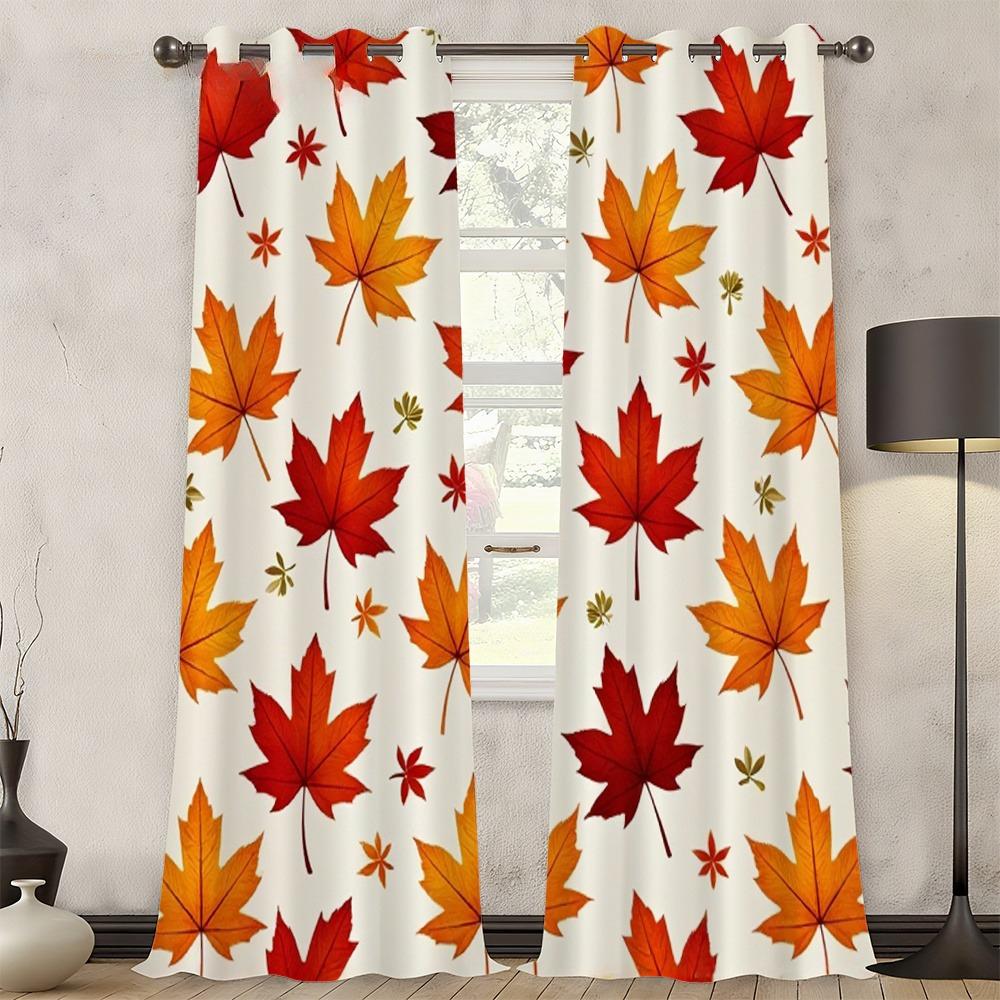2 szt. Zasłony z nadrukiem liści klonu na jesień   tkanina poliestrowa   można prać w pralce   odpowiednie do dekoracji sypialni i salonu