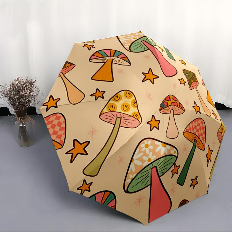 1pc Mushroom Fantasy Automatic Folding Umbrella - Compact 8-Rib Design, Durable Plastic & Iron, Daily Use Z1230072