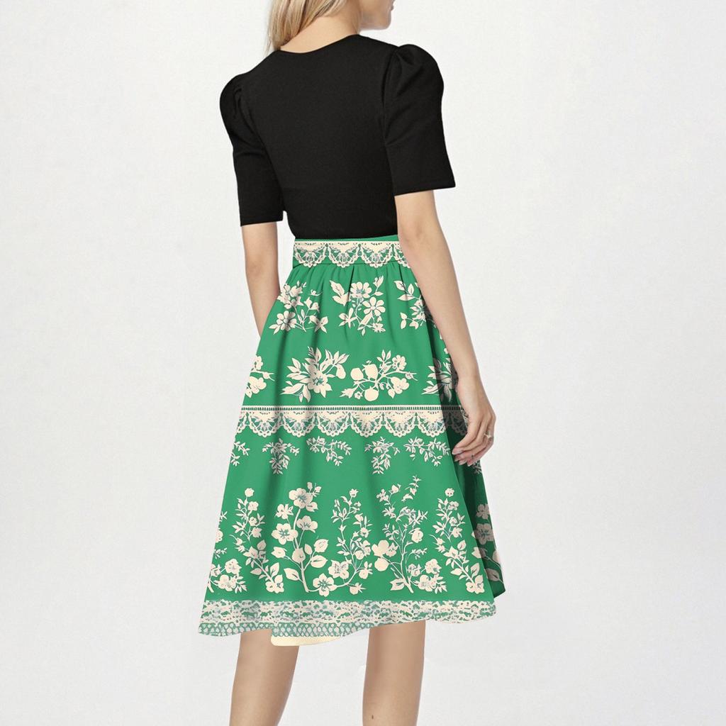 Dámské módní ležérní šaty s krátkým rukávem, kulatým výstřihem a potiskem patchworku