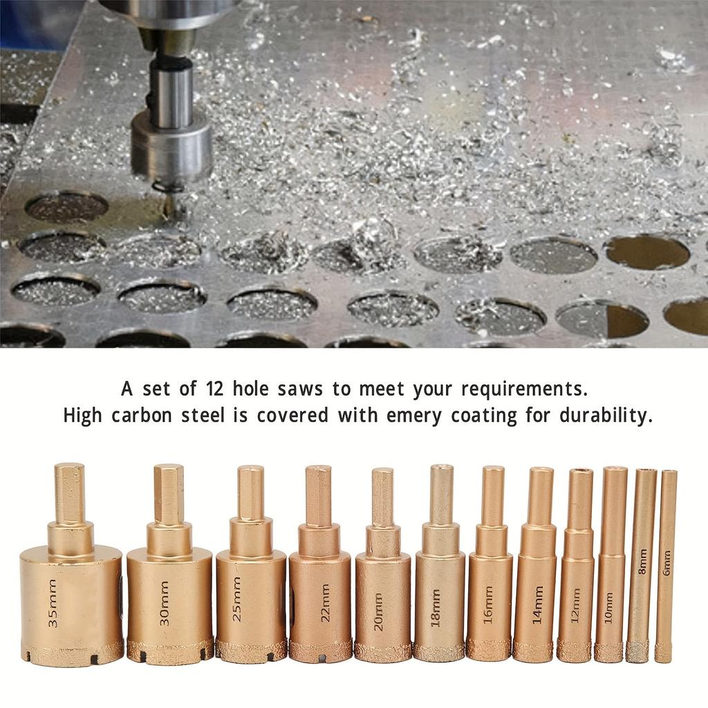 12-teiliges Diamantbeschichtetes Bohrer-Set, Lochsägen-Set für Glas, Marmor, Granit, Stein, Fliesen und Keramik von 6 bis 35 mm - Handwerkzeuge