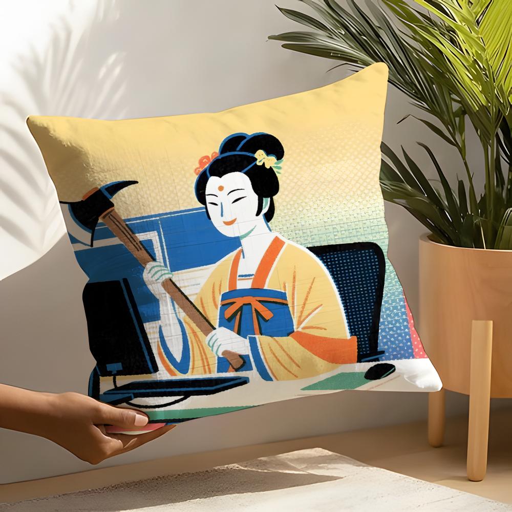 Retro Japanese Style Prints Pillow Case Home Living Room Decoration Linen Pillowcover Pillow Cases Cushion Cover