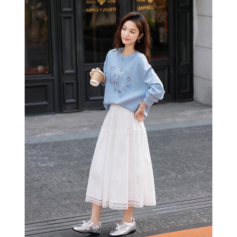 Demana Spring Soft Air Layer Embroidered Round Neck Sweatshirt