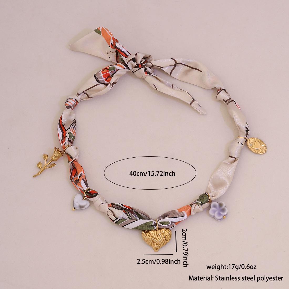 

Euro-American style silk scarf necklace, stainless steel colorful sunflower dopamine pendant, light luxury necklace