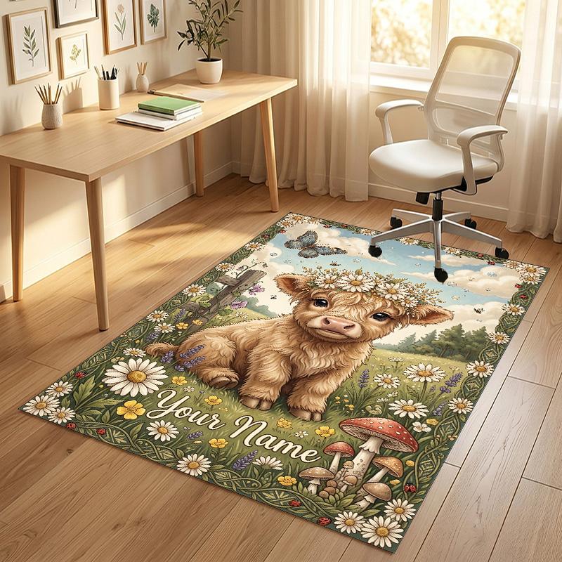 Butterfly Theme Crystal Velvet Rug Personalized Custom Name Text Soft Floor Mat Home Decor