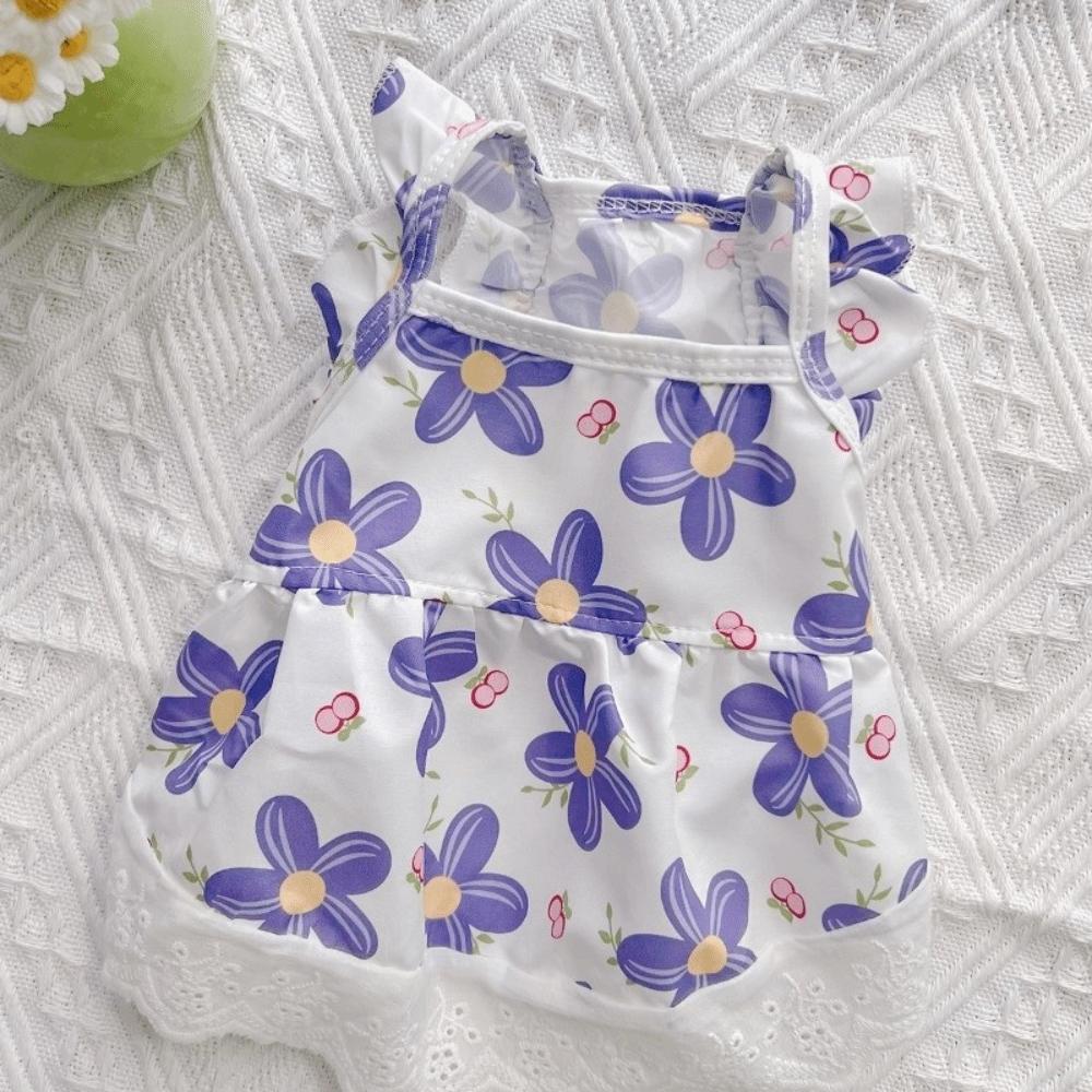 

Breathable Floral Dog Skirt Sweet Style Dog Princess Dress Pet Flying Sleeve Dress Summer Season M фиолетовый