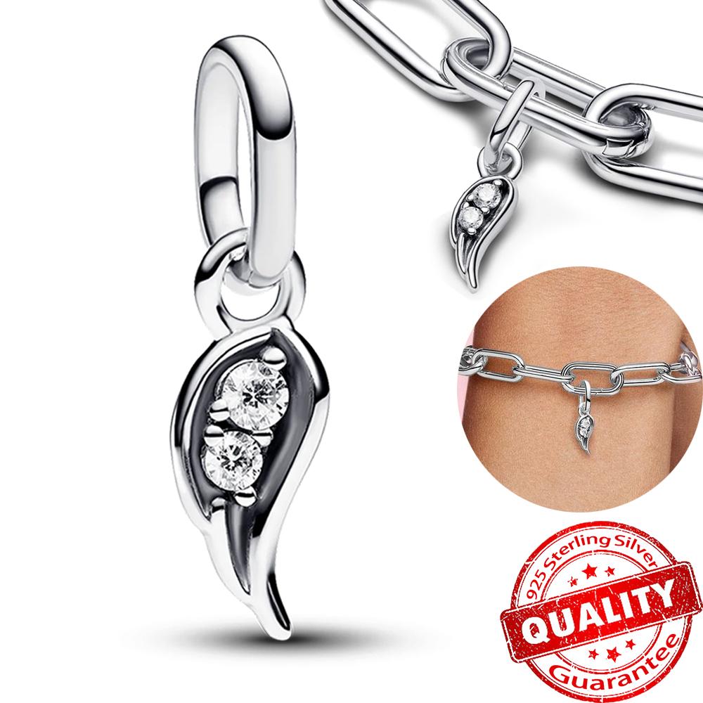 Classic Gold Wire Heart & Sparkling 925 Sterling copper Zircon Angel Dangle Charm For DIY Women Bracelet Pendant Accessories