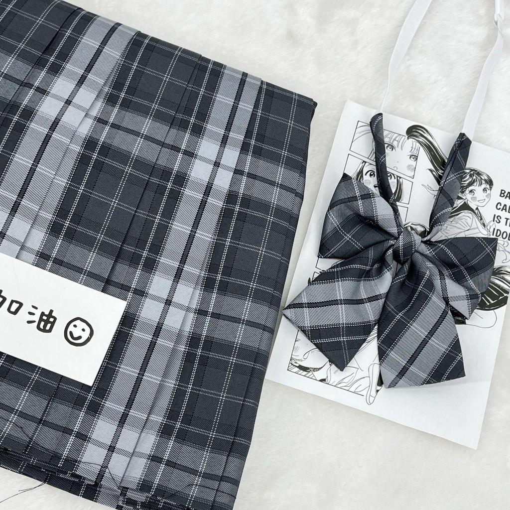 Winter Gray Plaid High-Waist Slimming JK School Uniform Pleated A-line Midi Skirt