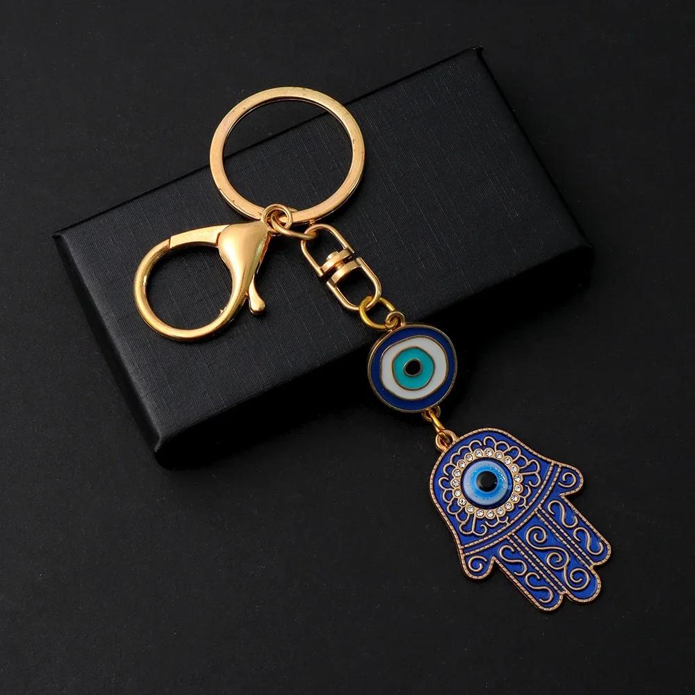 Mote Hul Blå Ondt Øye Nøkkelring Lykkebringende Fatima Hamsa Hånd Nøkkelring for Kvinner Menn Veskeanheng Bil Airpods Boks Nøkkel Tilbehør