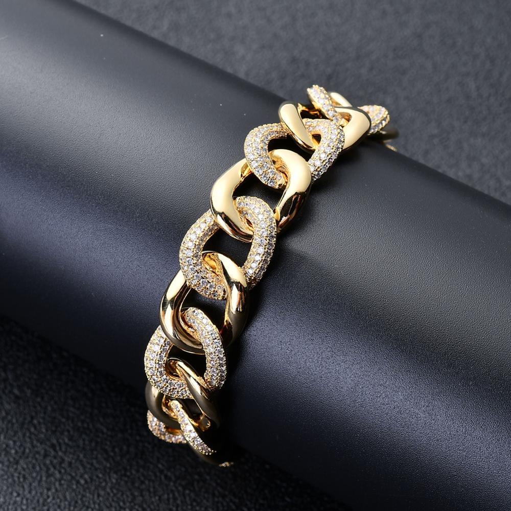 BB104 13mm 7.5inch Silver/Black Plated Brass Hip Hop Iced CZ Cuban Tennis Chain Bracelet Geometric Unisex Party Gift
