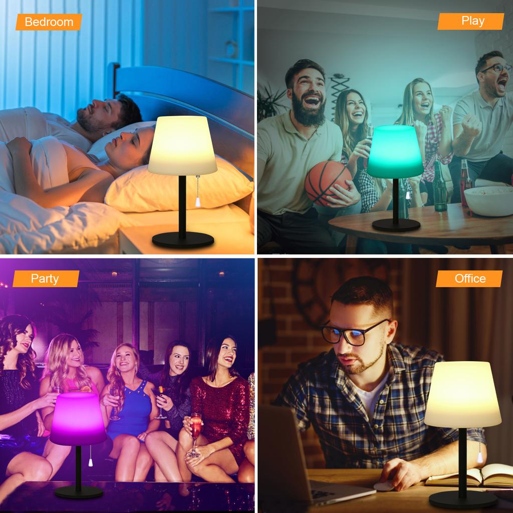 Neoglint RGB Table Lamp Colorful Desk Light with Remote Controller Pull Chain   Bedside Lamp Reading Lamp USB Rechargeable for Living Room Bedroo
