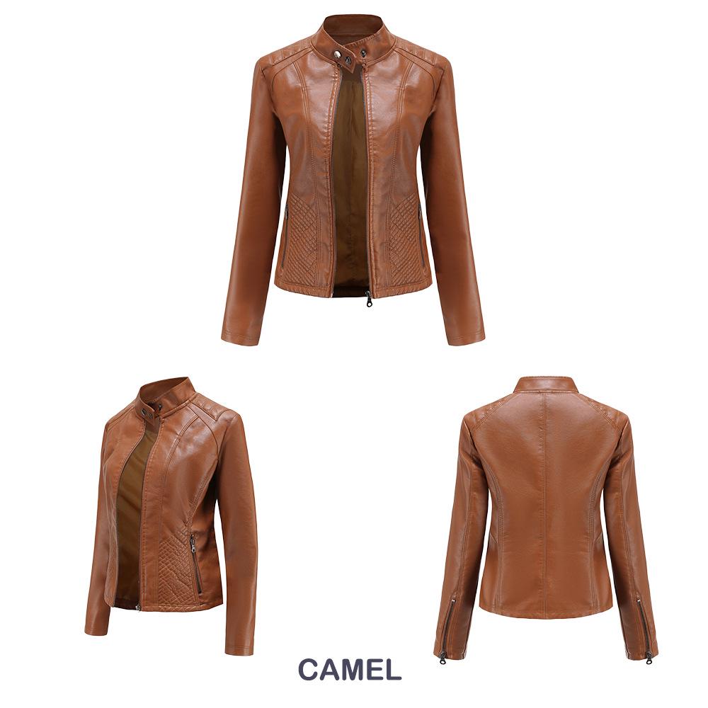 Women's Autumn & Winter Casual Leather Jacket - Simple European/American Trend Thin Coat, Long Sleeve Motorcycle Style