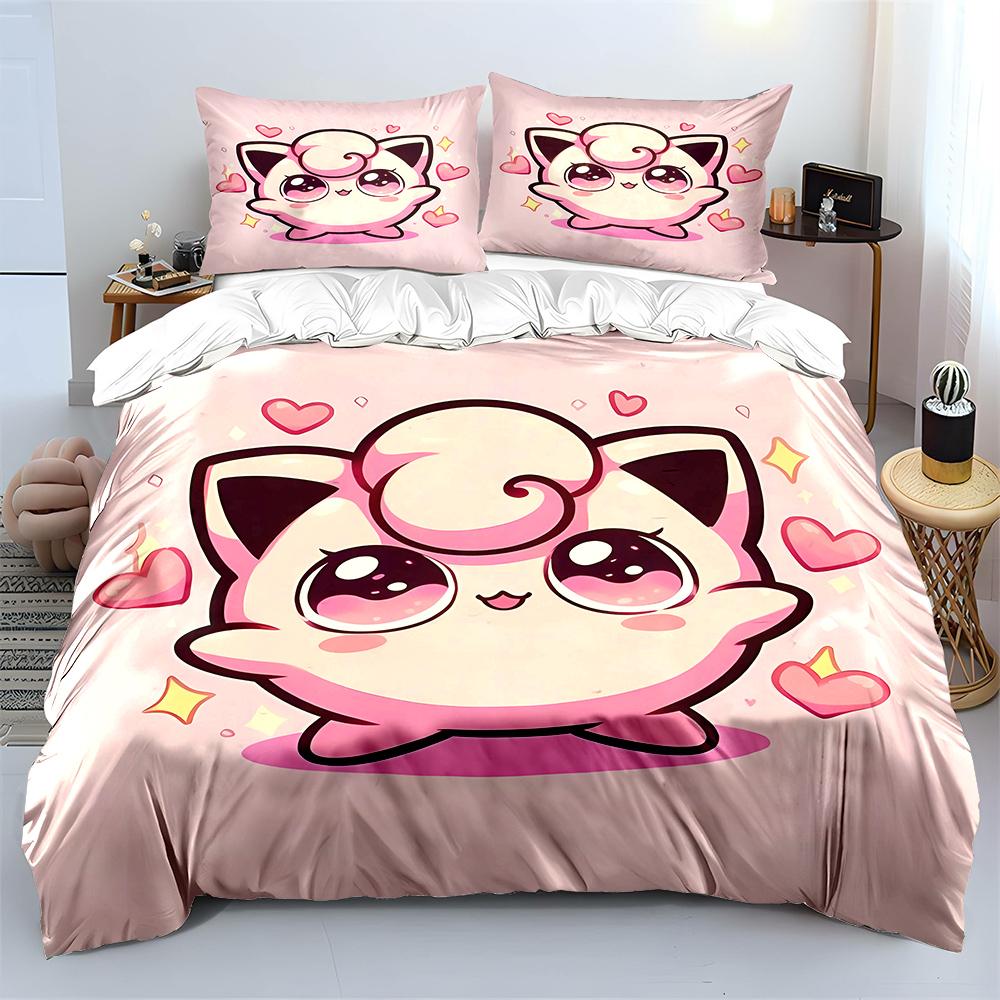 Pokemon Jigglypuff 3dílná ložní souprava Povlak na polštář Dospělý přehoz na postel Ložnicová ložní souprava Sada přikrývky Přikrývka Domácí dekorace Povlak na přikrývku